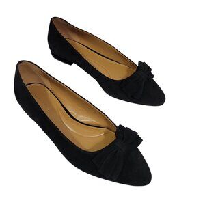 Talbots Black Suede Flats Womens 9.5 M Slip On Bow Ballet Pointed Classic